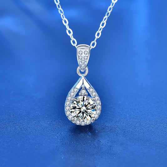 1pc Sterling Silver Faux Diamond Water Drop Necklace