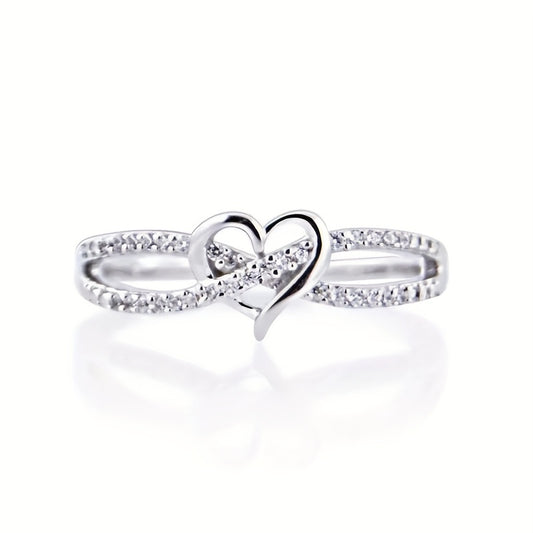 Sterling Silver Ring Trendy Heart Shape Penetrated