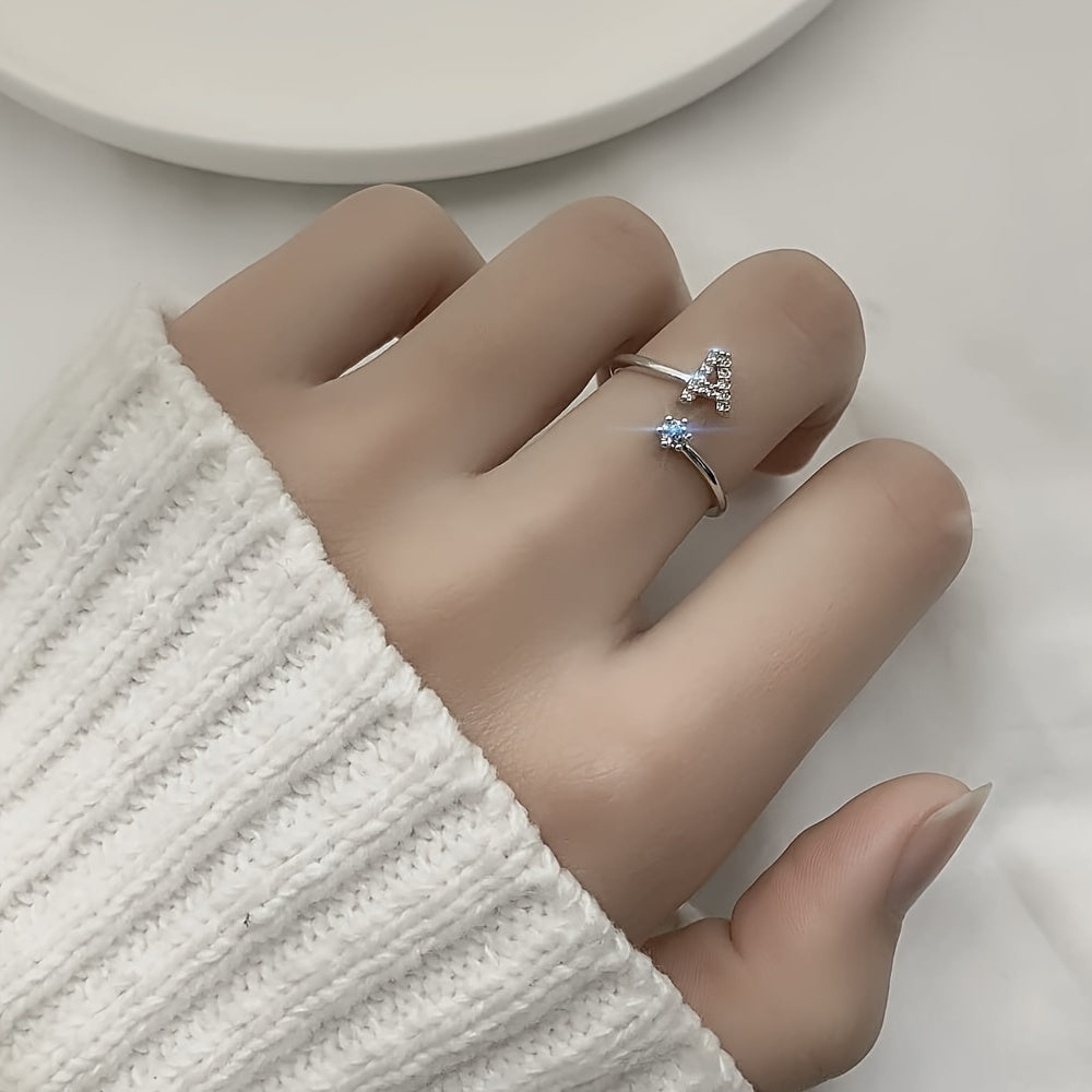 Dainty Letter Ring Silver Plated Inlaid Shining Zircon Adjustable Wrap Ring