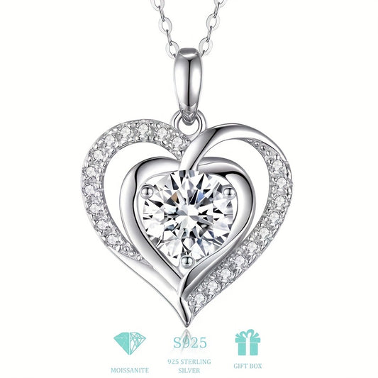 3Ct Moissanite 925 Sterling Silver Heart Pendant Necklace