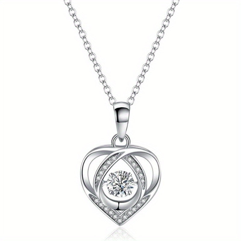 925 Sterling Silver Heart Shape Zircon Necklace